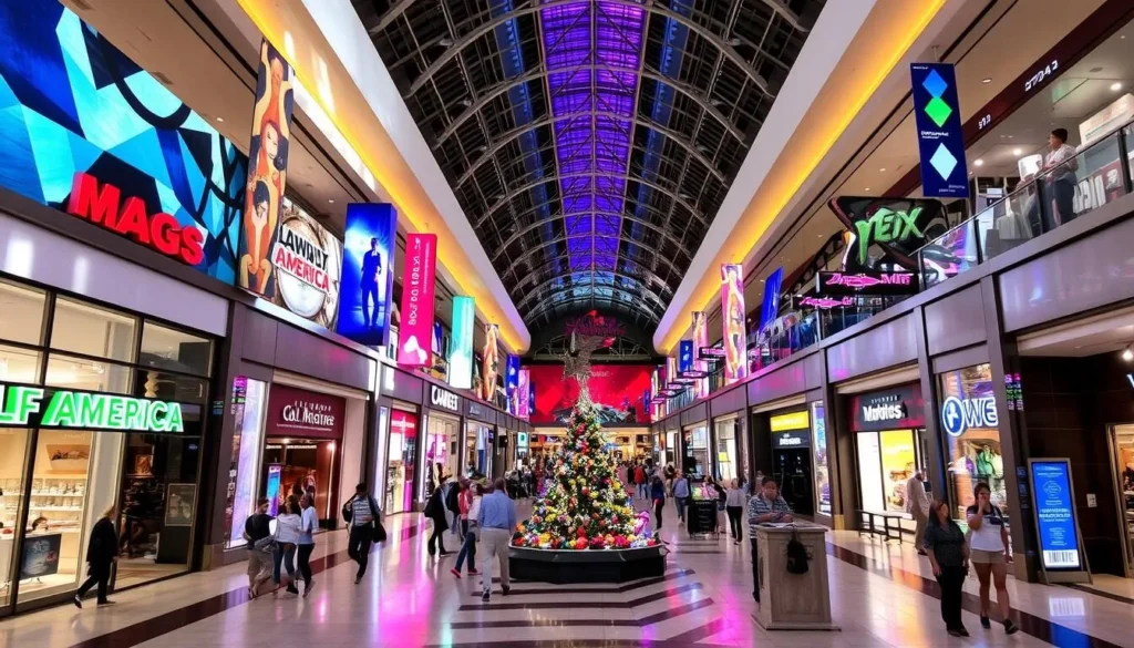 Generate an image of the Mall of America's interior, showcasing its diverse shops and entertainment options.