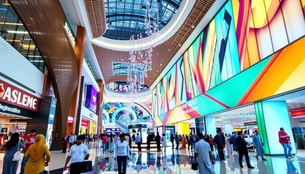 Generate an image of the Mall of Dhahran's interior, showcasing its modern architecture and bustling atmosphere.