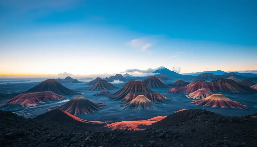 Generate an image of the Martian-like terrain within Timanfaya National Park.