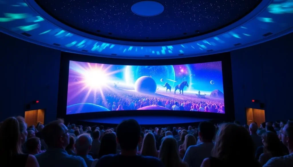 Generate an image of the Morehead Planetarium & Science Center's digital theater with a show in progress.