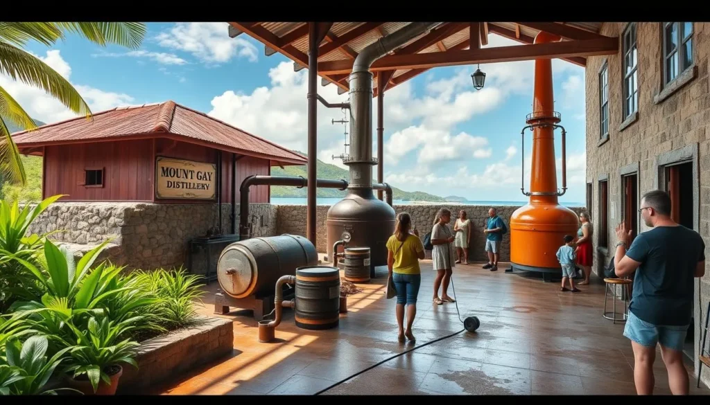 Generate an image of the Mount Gay Distillery tour