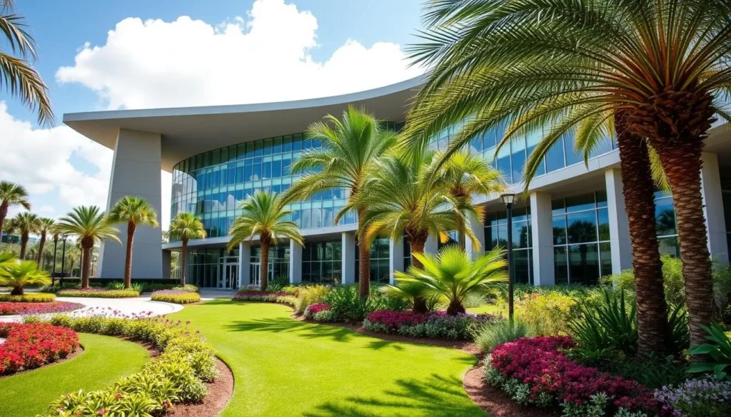 Generate an image of the Museum of Arts & Sciences in Daytona Beach, showcasing its modern architecture and surrounding gardens.