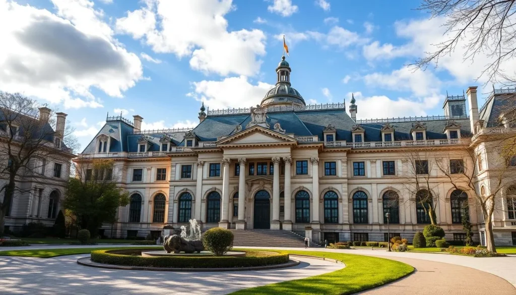 Generate an image of the Museum of Fine Arts in Rouen, showcasing its beautiful architecture and surroundings.