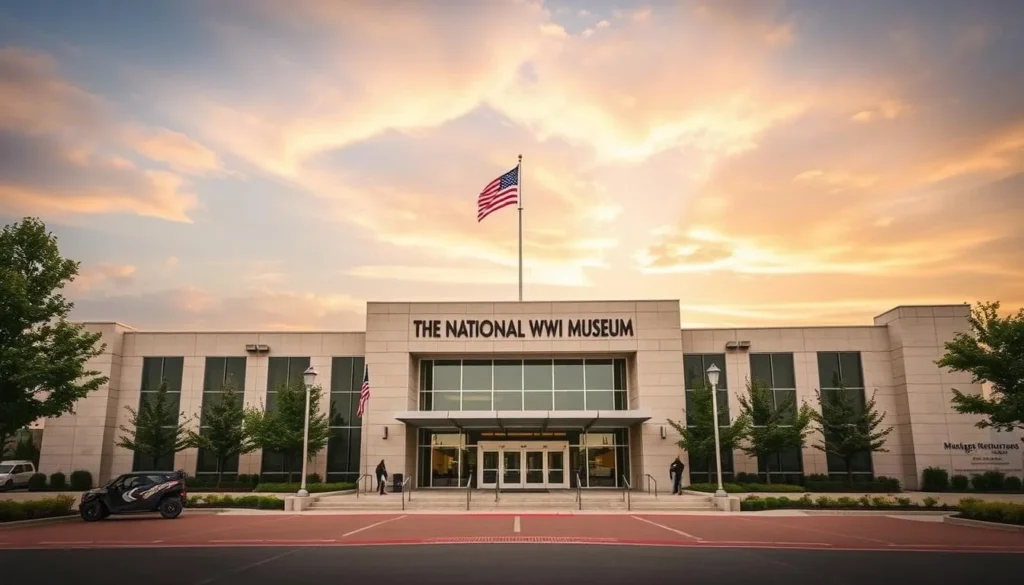 Generate an image of the National WWII Museum's main entrance.