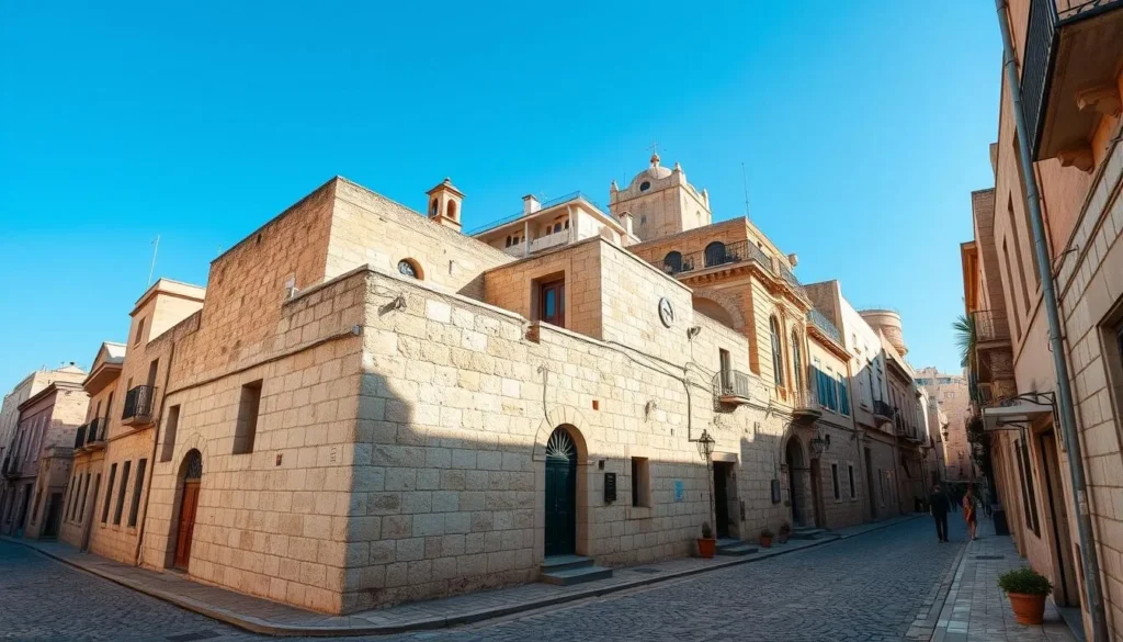 Generate an image of the Old City of Jaffa with its narrow cobblestone streets and ancient stone buildings.