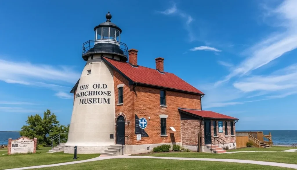 Generate an image of the Old Lighthouse Museum in Michigan City, Indiana, showcasing its historic architecture and picturesque surroundings.