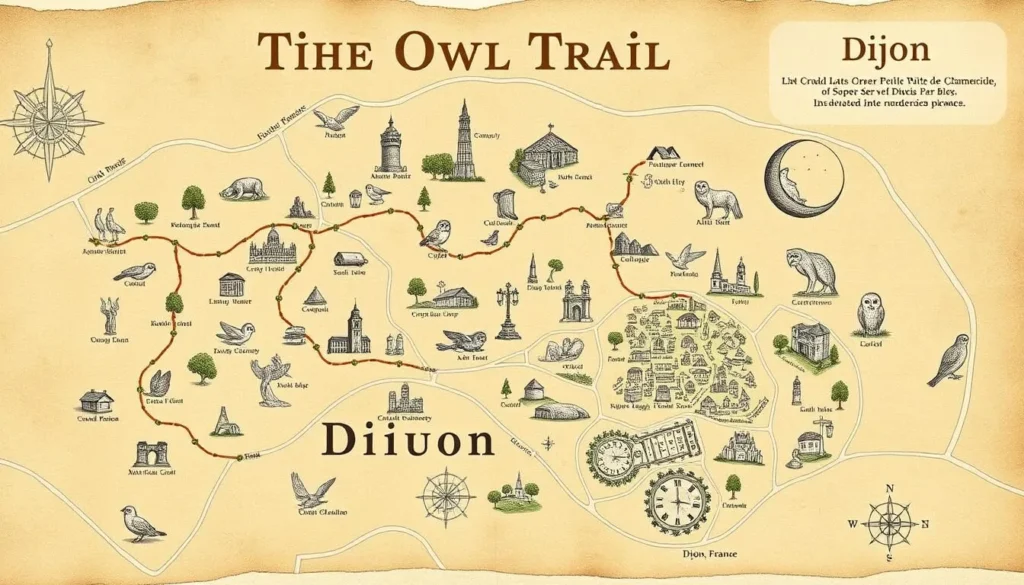 Generate an image of the Owl Trail map in Dijon, France