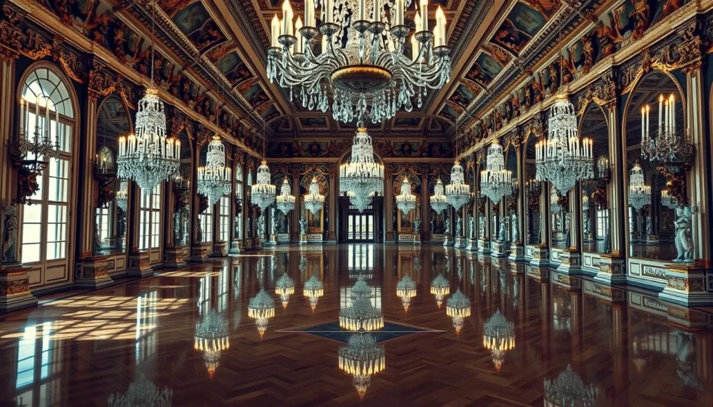 Generate an image of the Palace of Versailles Hall of Mirrors