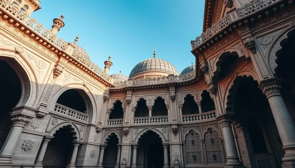 Generate an image of the Palace of the Shirvanshahs in Baku, Azerbaijan, showcasing its intricate stonework and Islamic architectural elements.