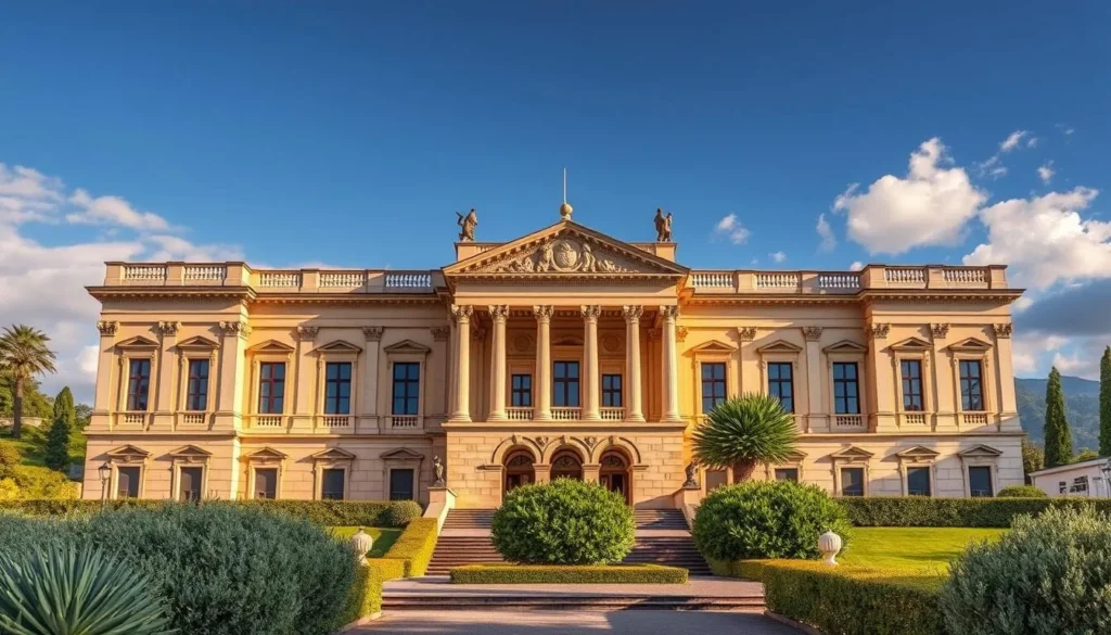 Generate an image of the Palais Fesch Museum of Fine Arts in Ajaccio, Corsica, showcasing its grand neoclassical architecture.