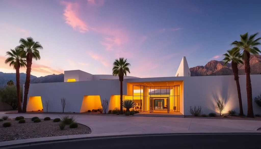 Generate an image of the Palm Springs Art Museum's exterior, showcasing its modern architecture.