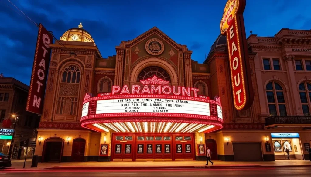Generate an image of the Paramount Theatre, a beautifully restored 1920s movie palace.