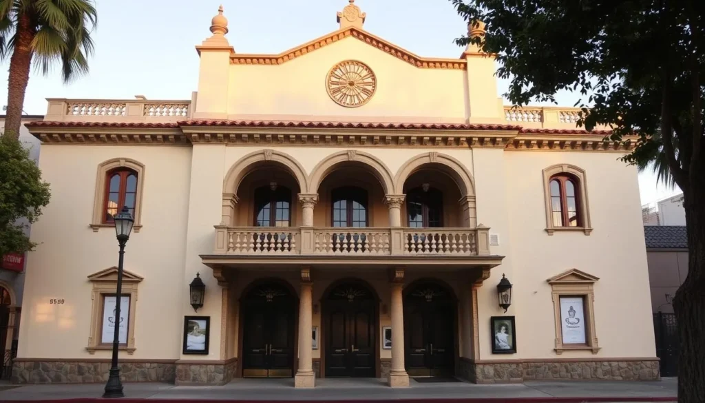 Generate an image of the Pasadena Playhouse's historic facade