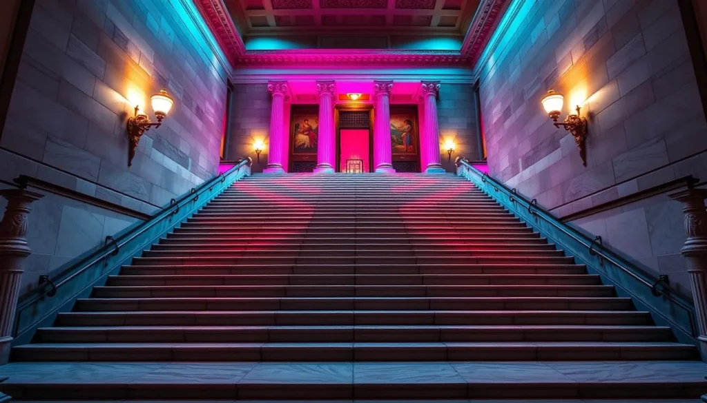 Generate an image of the Philadelphia Museum of Art's grand staircase and iconic "Rocky Steps"