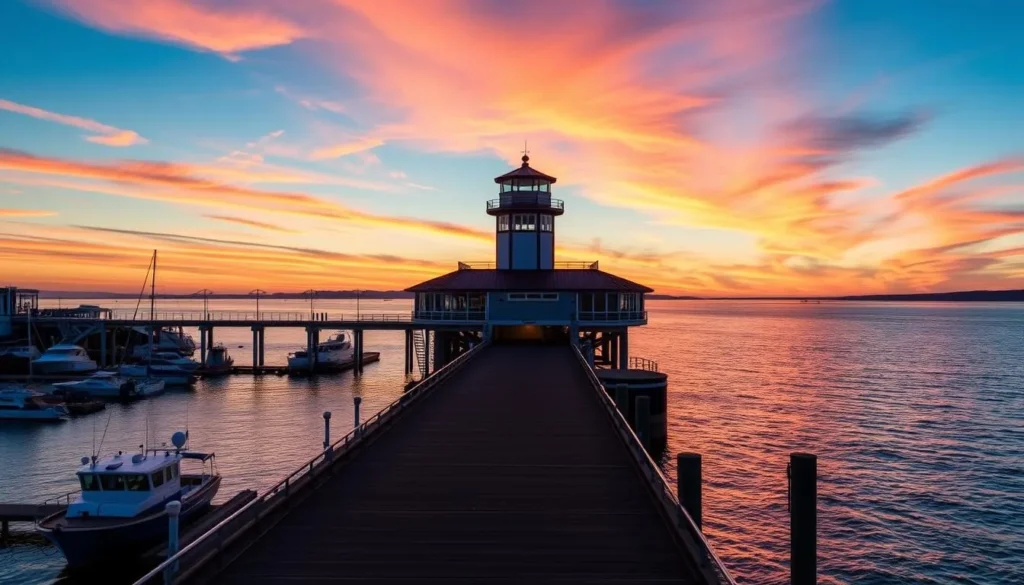 Generate an image of the Port Angeles City Pier with its observation tower