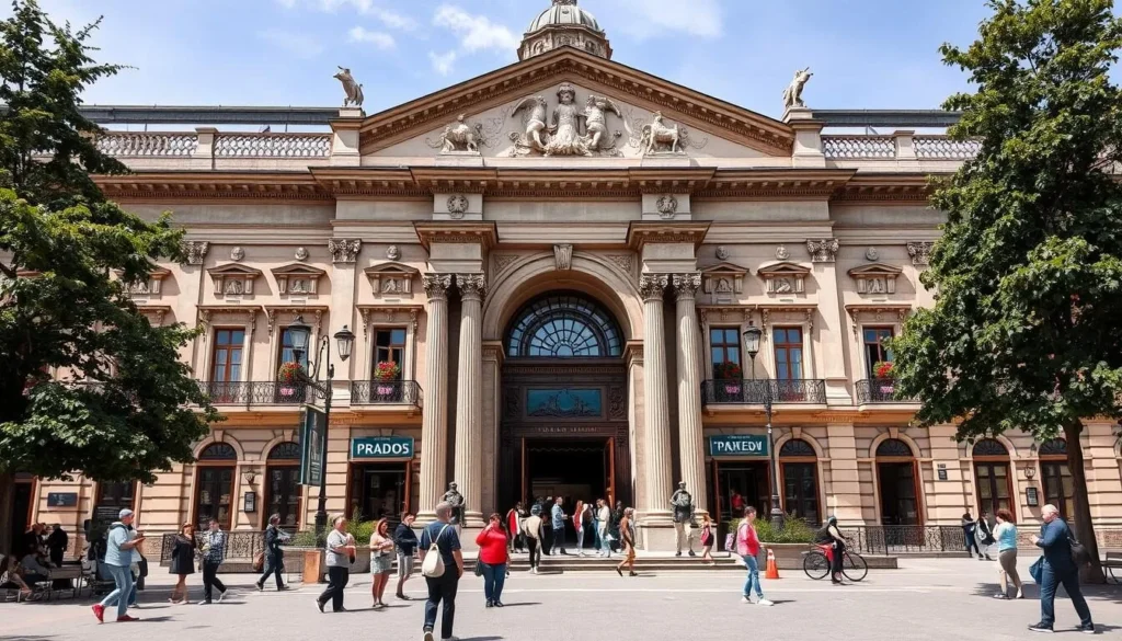 Generate an image of the Prado Museum's grand entrance