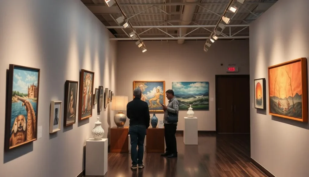 Generate an image of the Ratner Museum's art exhibition, highlighting its unique blend of art and spirituality.