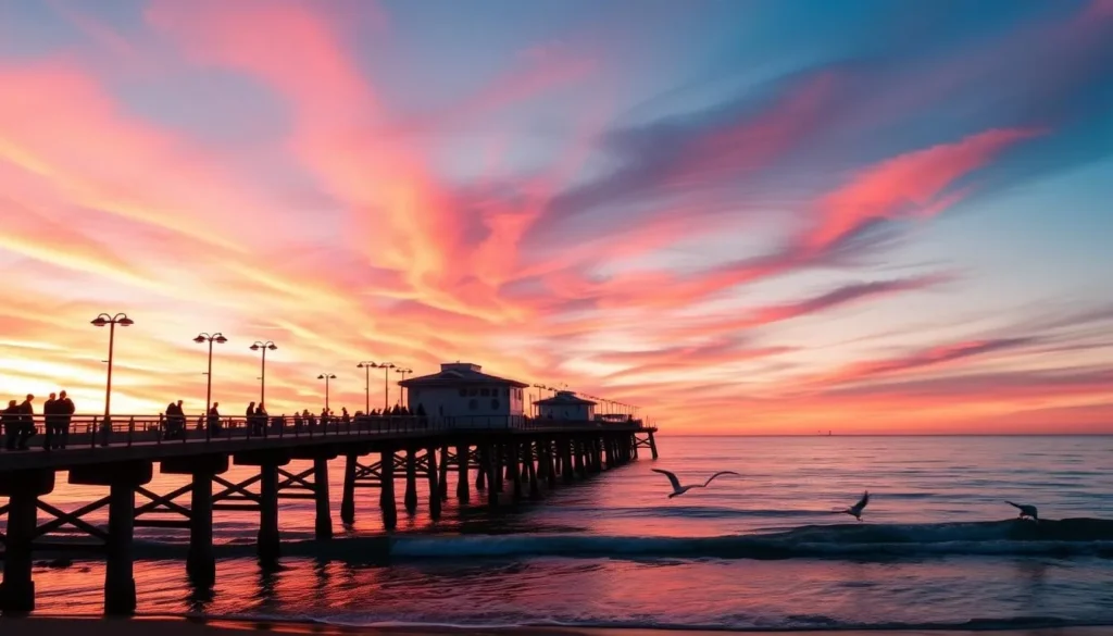 Generate an image of the Redondo Beach Pier during sunset.