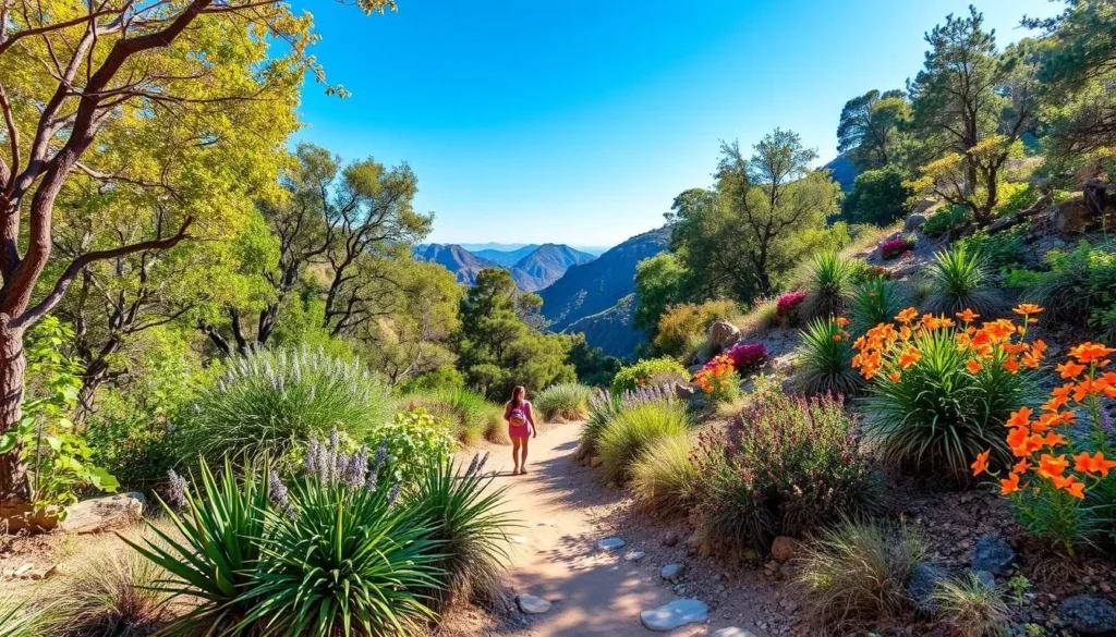 Generate an image of the Rice Canyon Trail in Chula Vista, showcasing its natural beauty and hiking paths.