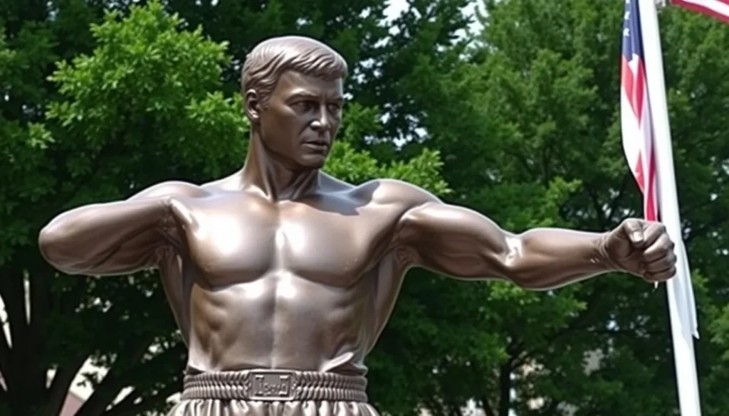 Generate an image of the Rocky Marciano Statue in Brockton, Massachusetts.