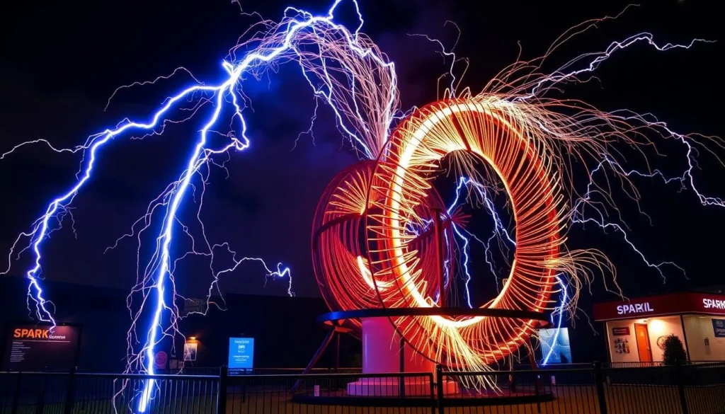 Generate an image of the SPARK Museum's nine-foot Tesla Coil, "MegaZapper."
