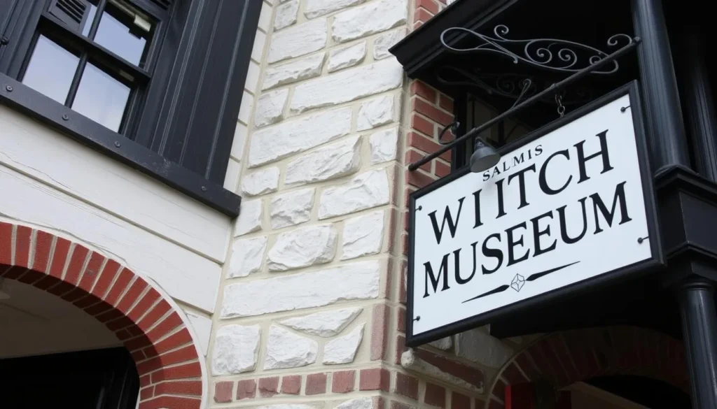Generate an image of the Salem Witch Museum's exterior, showcasing its historic building and signage.
