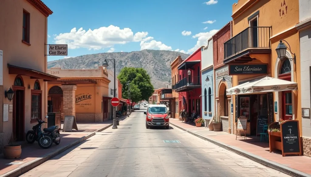 Generate an image of the San Elizario Historic District's main street.