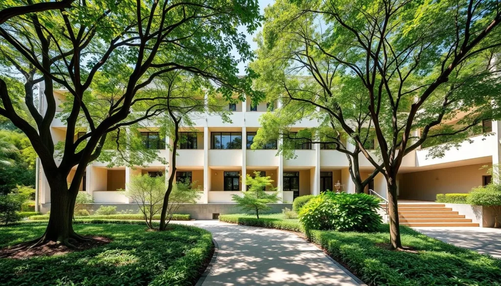 Generate an image of the San Telmo Museum's exterior, showcasing its modern architecture and surrounding gardens.