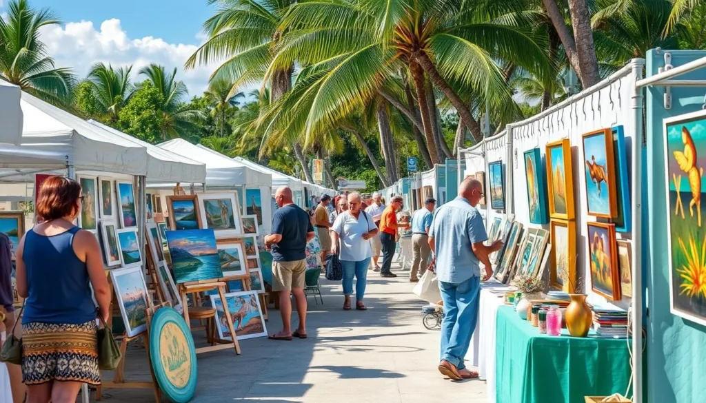 Generate an image of the Sanibel-Captiva Art Festival with artists displaying their work.