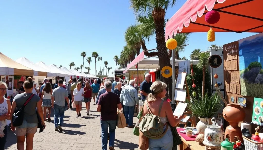 Generate an image of the Sawdust Art Festival in Laguna Beach, showcasing local artists and their handmade crafts.