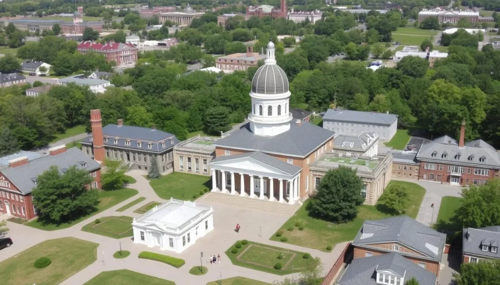 Generate an image of the Senate House State Historic Site in Kingston, NY, showcasing its historic buildings.