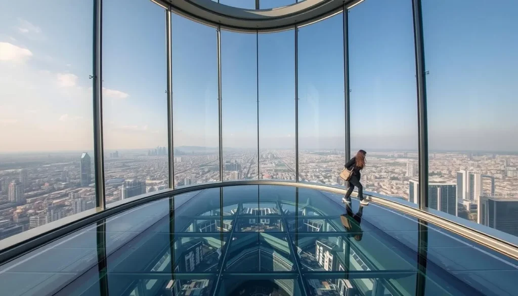 Generate an image of the Seoul Sky Observatory at Lotte World Tower with a glass floor.