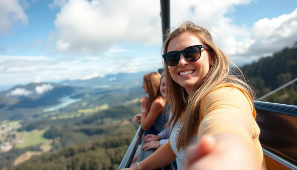 Generate an image of the Skyline Rotorua gondola ride with scenic views.