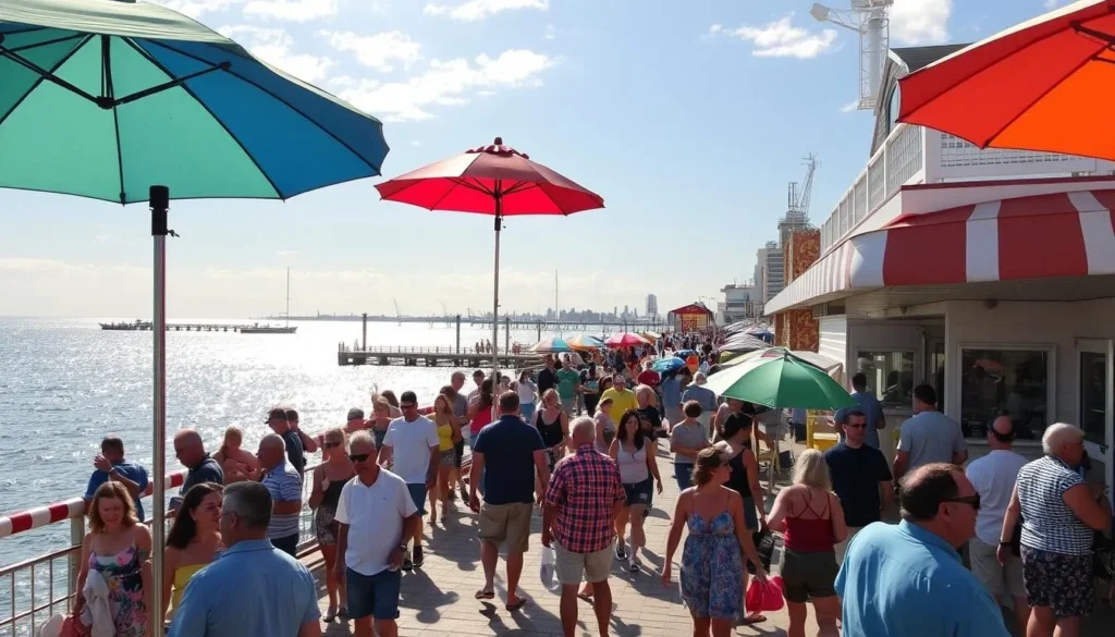 Generate an image of the St. Pete Pier with people enjoying the views and activities.