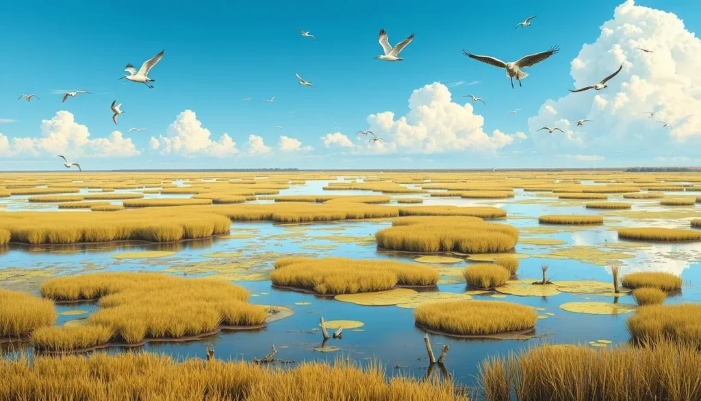 Generate an image of the Sweetwater Marsh National Wildlife Refuge, highlighting its wetlands and birdlife.
