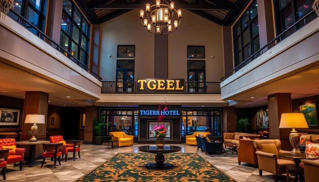 Generate an image of the Tiger Hotel Columbia Missouri's lobby