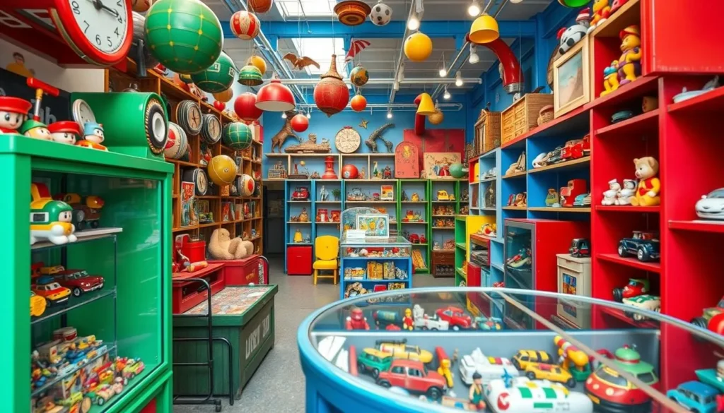 Generate an image of the Toy Museum of Colmar's interior, showcasing its collection of vintage toys and interactive exhibits.