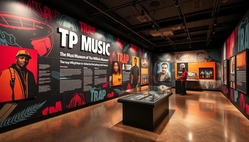 Generate an image of the Trap Music Museum's exhibit on the history of trap music