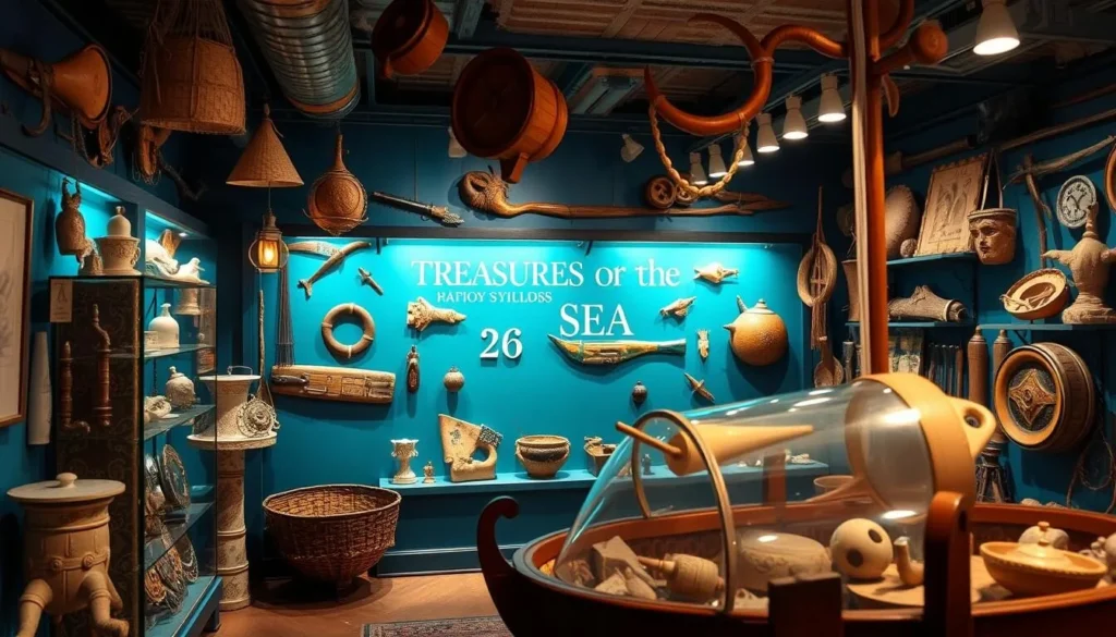 Generate an image of the Treasures of the Sea Exhibit in Georgetown, Delaware, showcasing its unique maritime artifacts.