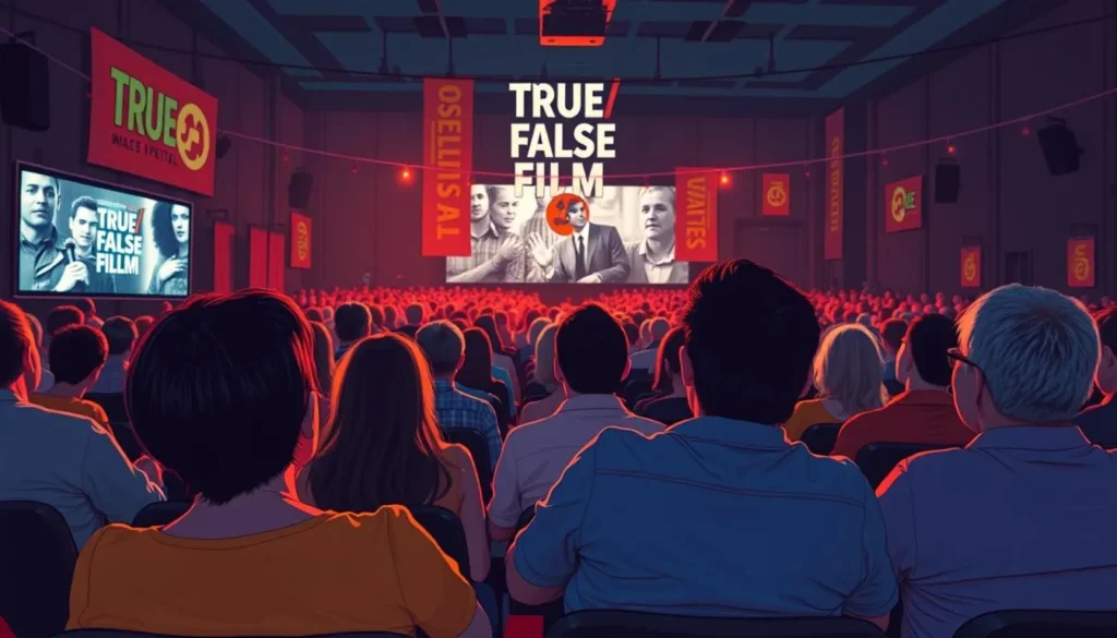 Generate an image of the True/False Film Fest with attendees watching a documentary film.