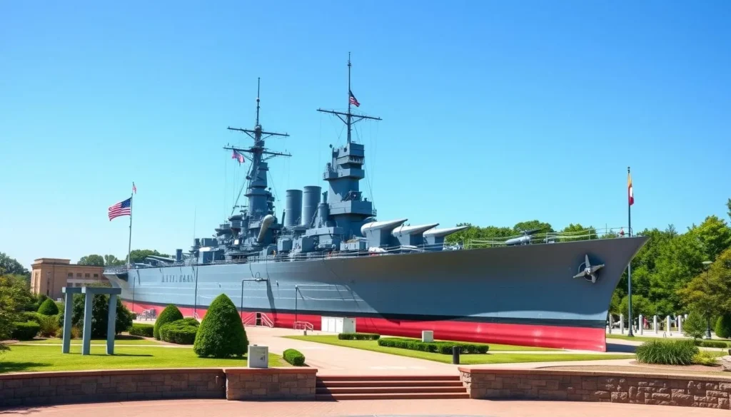 Generate an image of the USS Alabama Battleship at the memorial park