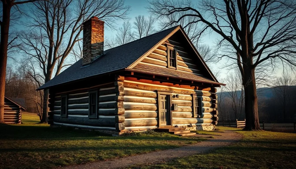 Generate an image of the William Arnold Log Home, a historic log cabin in Williamstown, Kentucky.