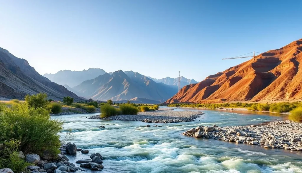 Generate an image of the Yellow River Scenic Area with the Yellow River in the foreground and mountains in the background.