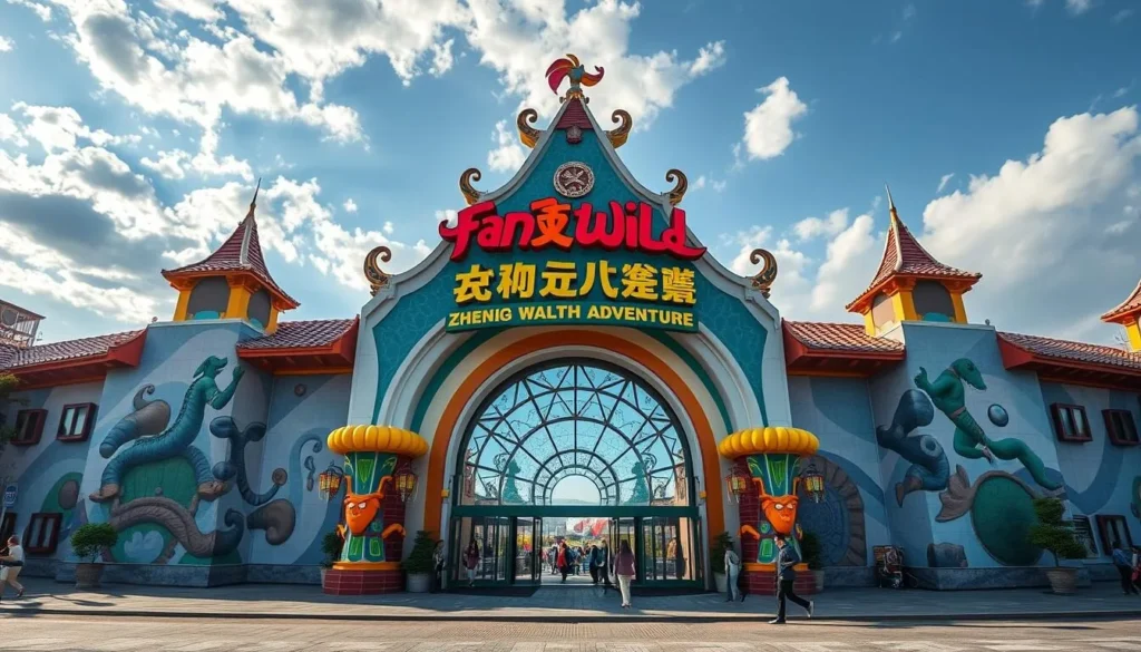 Generate an image of the Zhengzhou Fantawild Adventure theme park's main entrance.