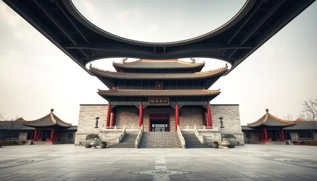 Generate an image of the Zhengzhou Museum's exterior or interior, highlighting its unique architecture and cultural significance.