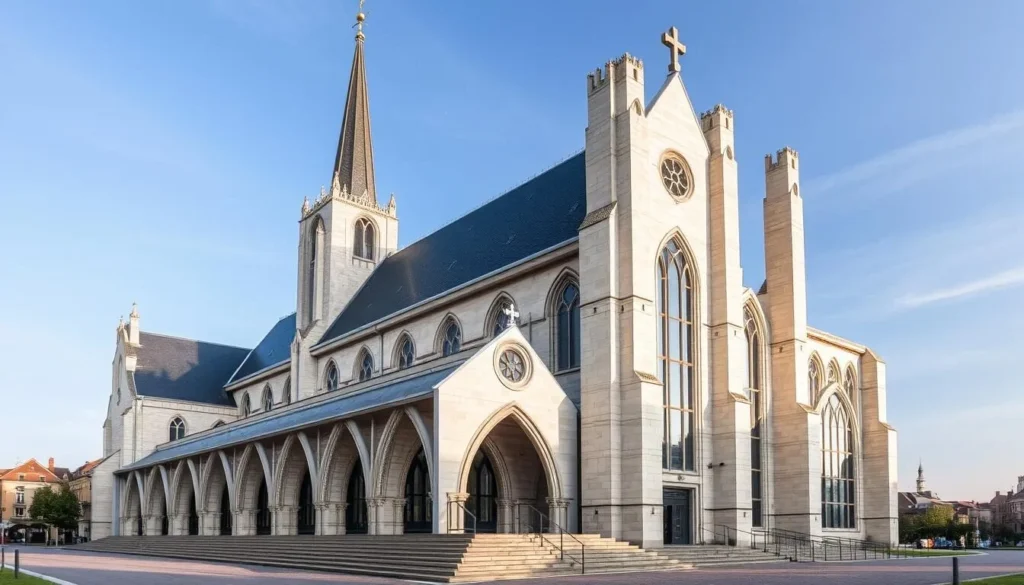 Generate an image of the modern Church of St. Joan of Arc in Rouen, France, with its striking contemporary architecture.