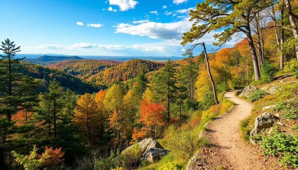 Generate an image of the scenic Battle Park Hiking Trails, showcasing the natural beauty of the forest.