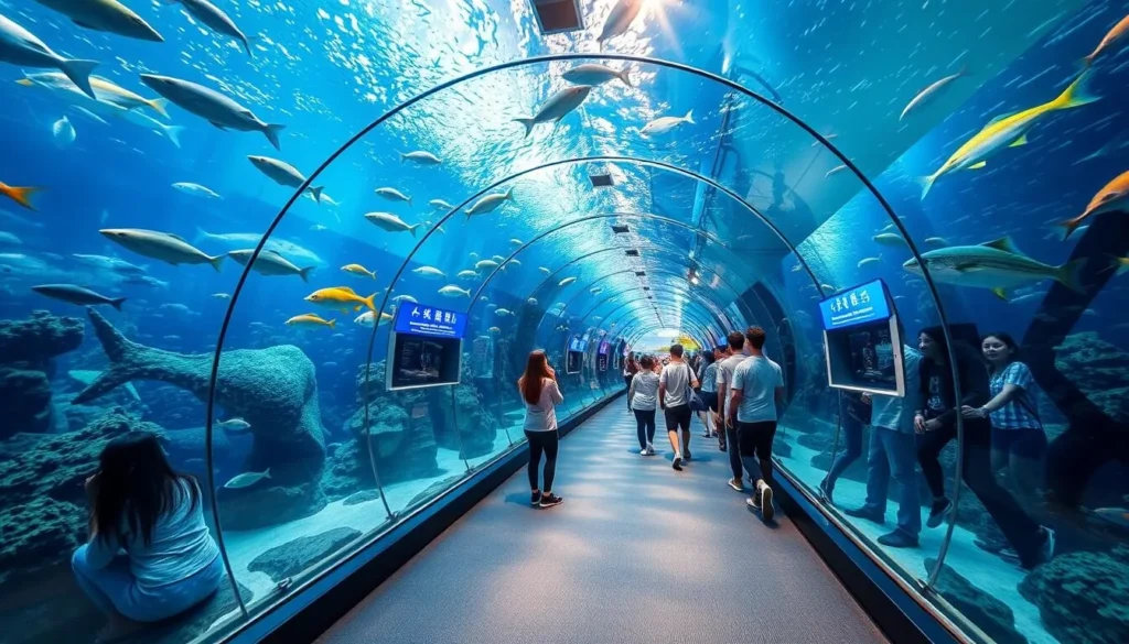 Generate an image of the underwater tunnel at Shanghai Ocean Aquarium