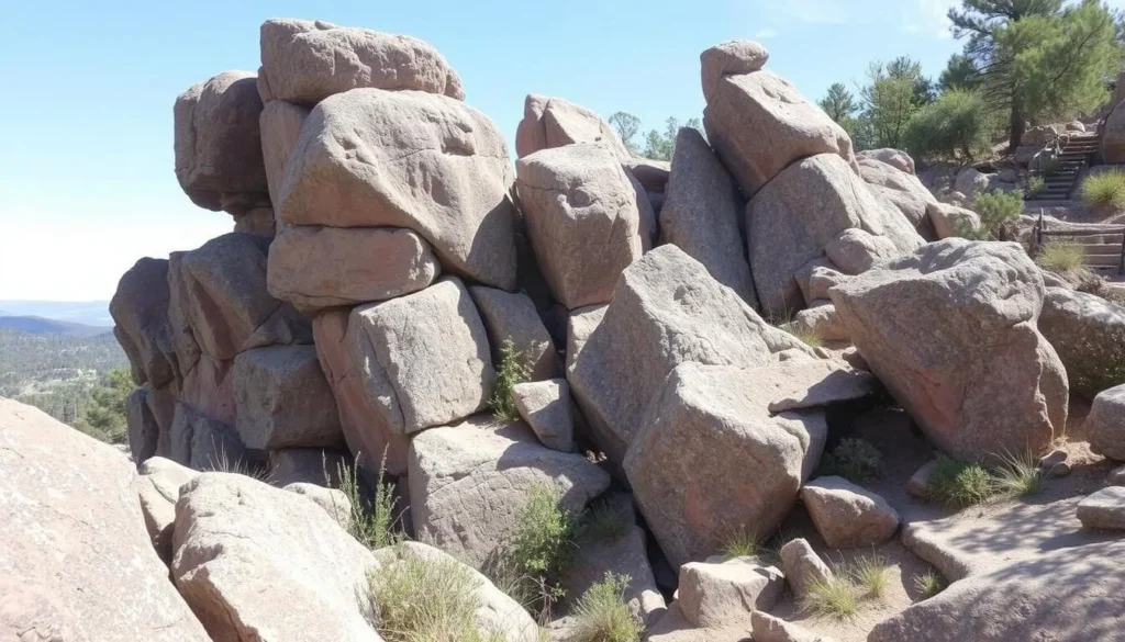 Generate an image of the unique rock formations along Pedestal Rocks Loop Trail.