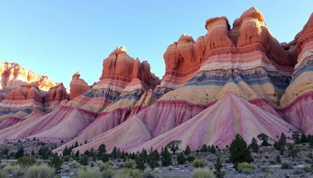 Generate an image of the vibrant rock formations at Rainbow Valley Conservation Area